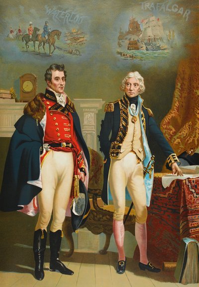 Die Armee und Marine, die das einzige Treffen zwischen den großen Kommandanten, Wellington und Nelson!, ca. 1890 darstellt von English School